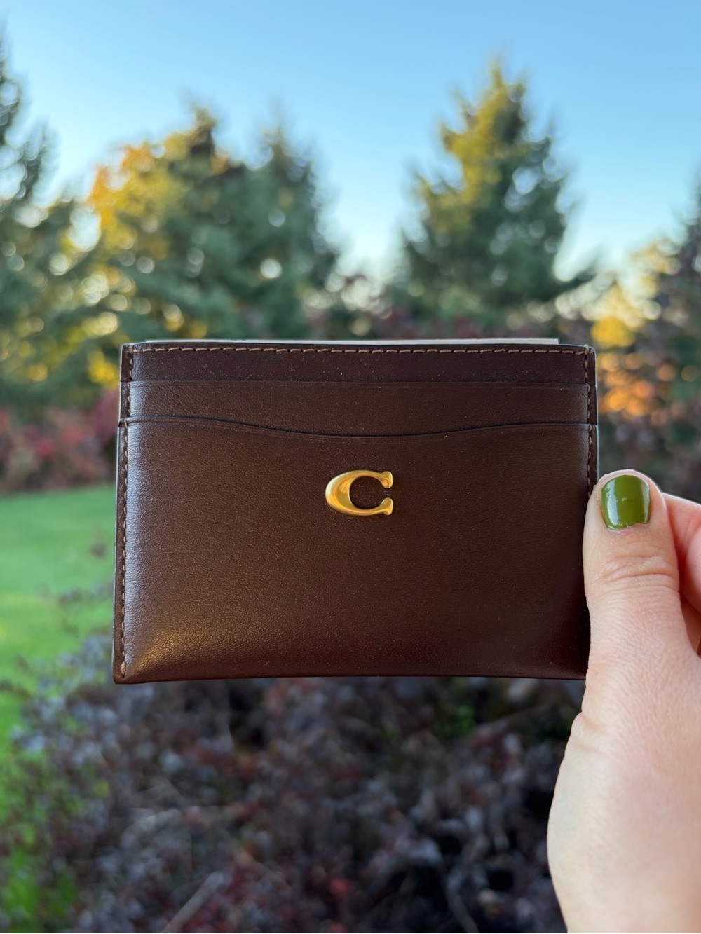 Coach maple gold brown card case leather wallet NWT